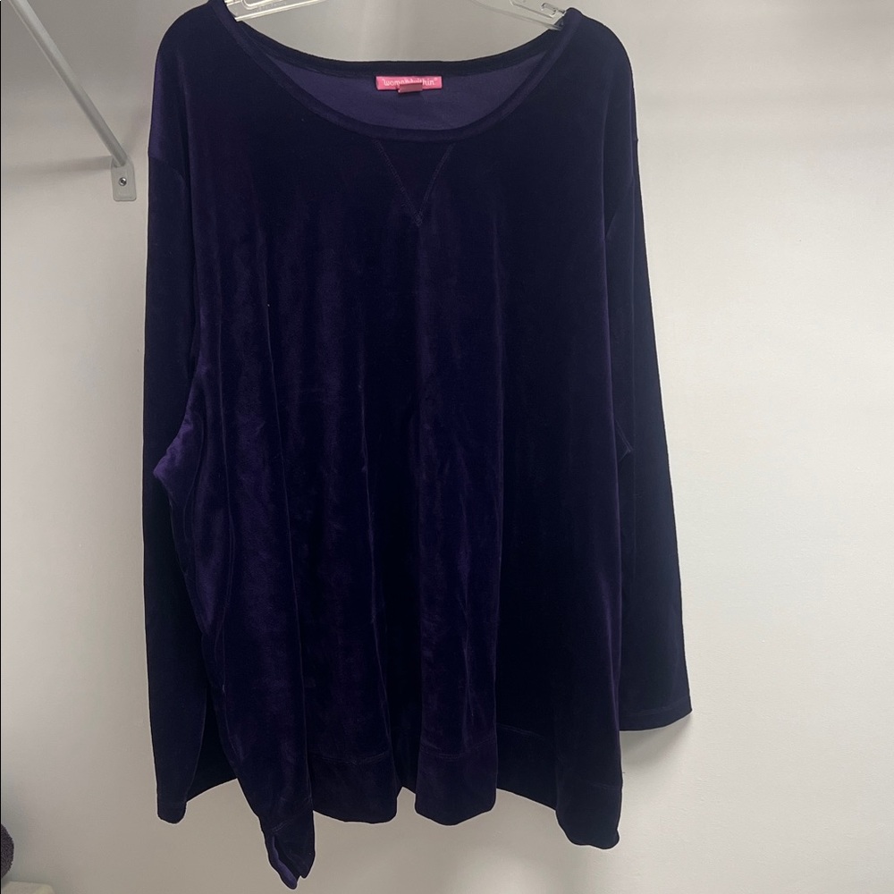 Woman Within Plush Velvet Scoop-Neck Pullover in Deep Purple